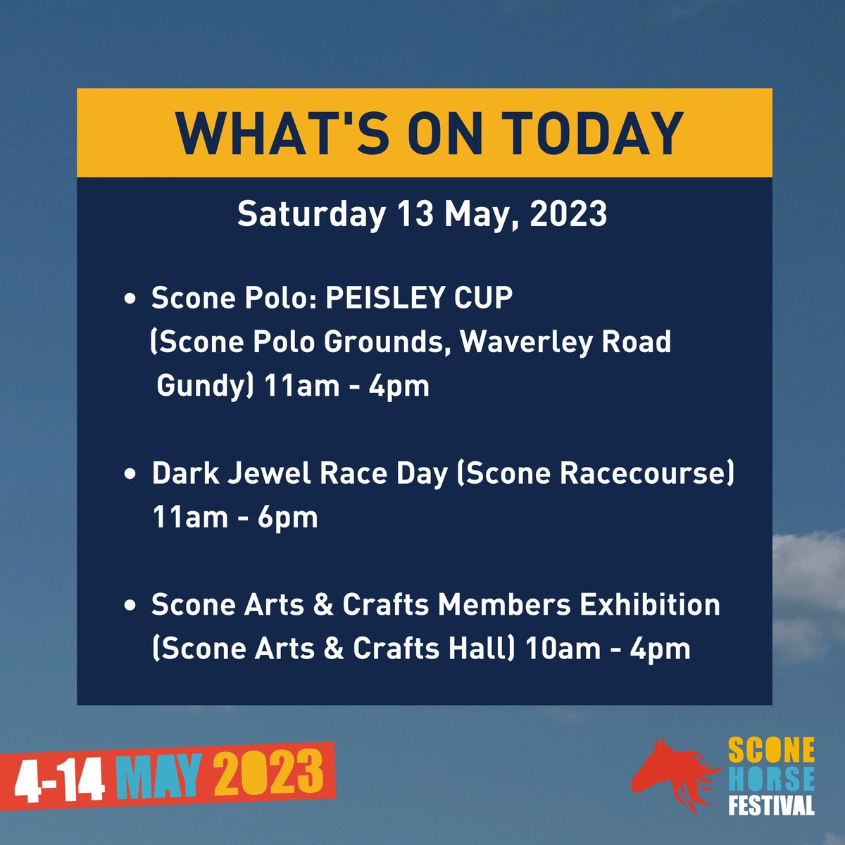sconefestival's tweet photo. Today is the Dark Jewel Race day which is part of one of the largest racing events of the year in our Hunter Valley, we are so excited🏇
You can also spend the day at the Scone Polo Peisley Cup or attend the Scone Arts &amp; Crafts Members Exhibition supported by Belltrees Pastoral🖼️ https://t.co/KbBxmogG8g