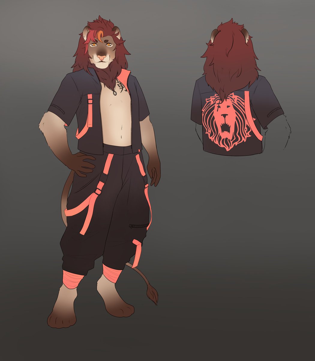 Solas_Lion's tweet photo. Solas, a lion with a black and blue necklace ring and a tattoo of the Japanese Kanji for "Brave" 🦁 https://t.co/Hsbq7KihSo