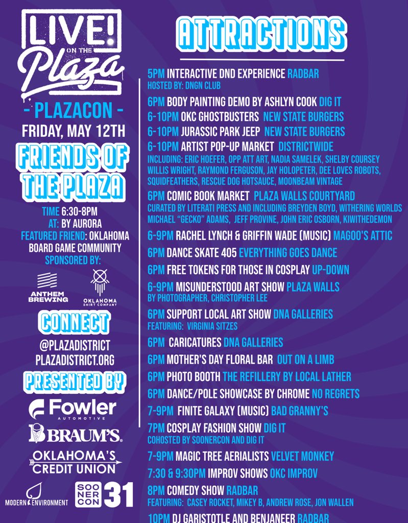 plazadistrict's tweet photo. 🦸TODAY’S THE DAY! 👻 Join us for Plazacon where we celebrate all things nerd culture! Cosplay, live music, art, DND, music and more ✨ https://t.co/7oPtyERF4K