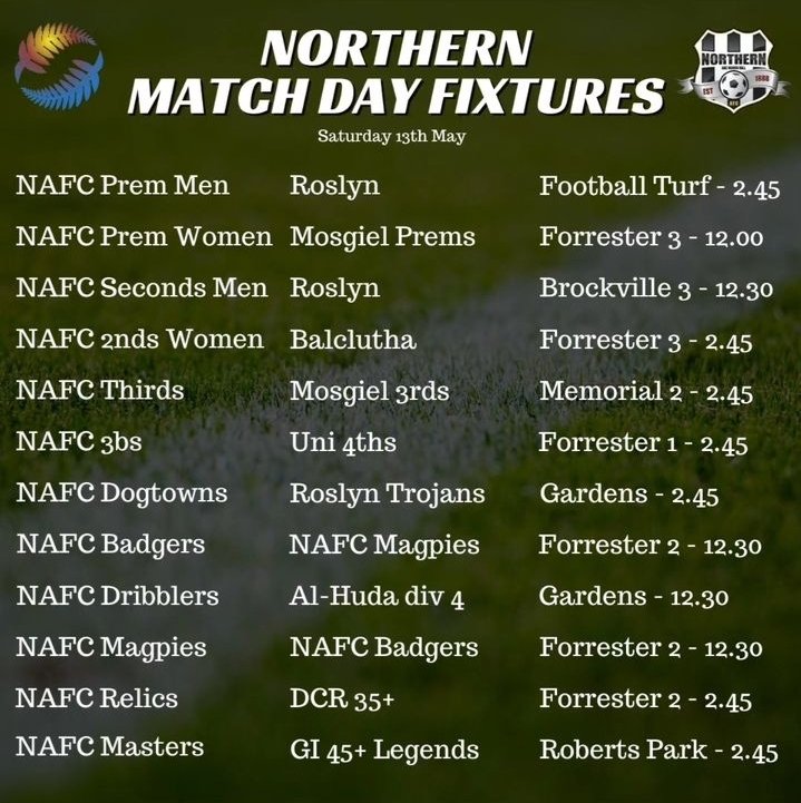 AfcNorthern's tweet photo. Another fine Saturday has come, and with it, a full slate of games for our senior teams!
Special mention to our women's and men's prems, who get their #KSCup and #ChathamCup runs underway today. Get along and support them! https://t.co/alHMRrjlDQ