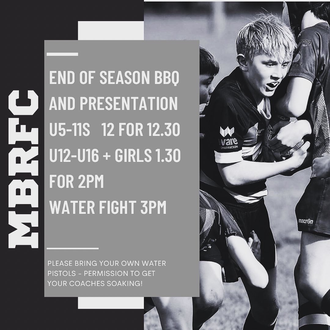MineheadRfc's tweet image. ⚫️⚪️🏉JUNIOR CELEBRATIONS⚪️⚫️🏉

Sunday is the day to celebrate our mini and Juniors &amp;amp; our girls section! 
Presentations, BBQ &amp;amp; the all important water fight to soak your coaches! 
Don’t forget your water pistols! 
#mineheadbarbarians #rugby #minisandjuniorsrugby #girlsrugby