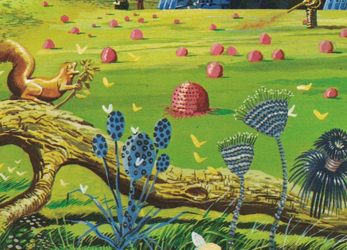 70sscifi's tweet photo. Best part of writing an art book is getting to see the actual hi-res scans up close. Here's some alien flora and fauna by Angus McKie that I got to see with new eyes. https://t.co/uQKlZHVBBl