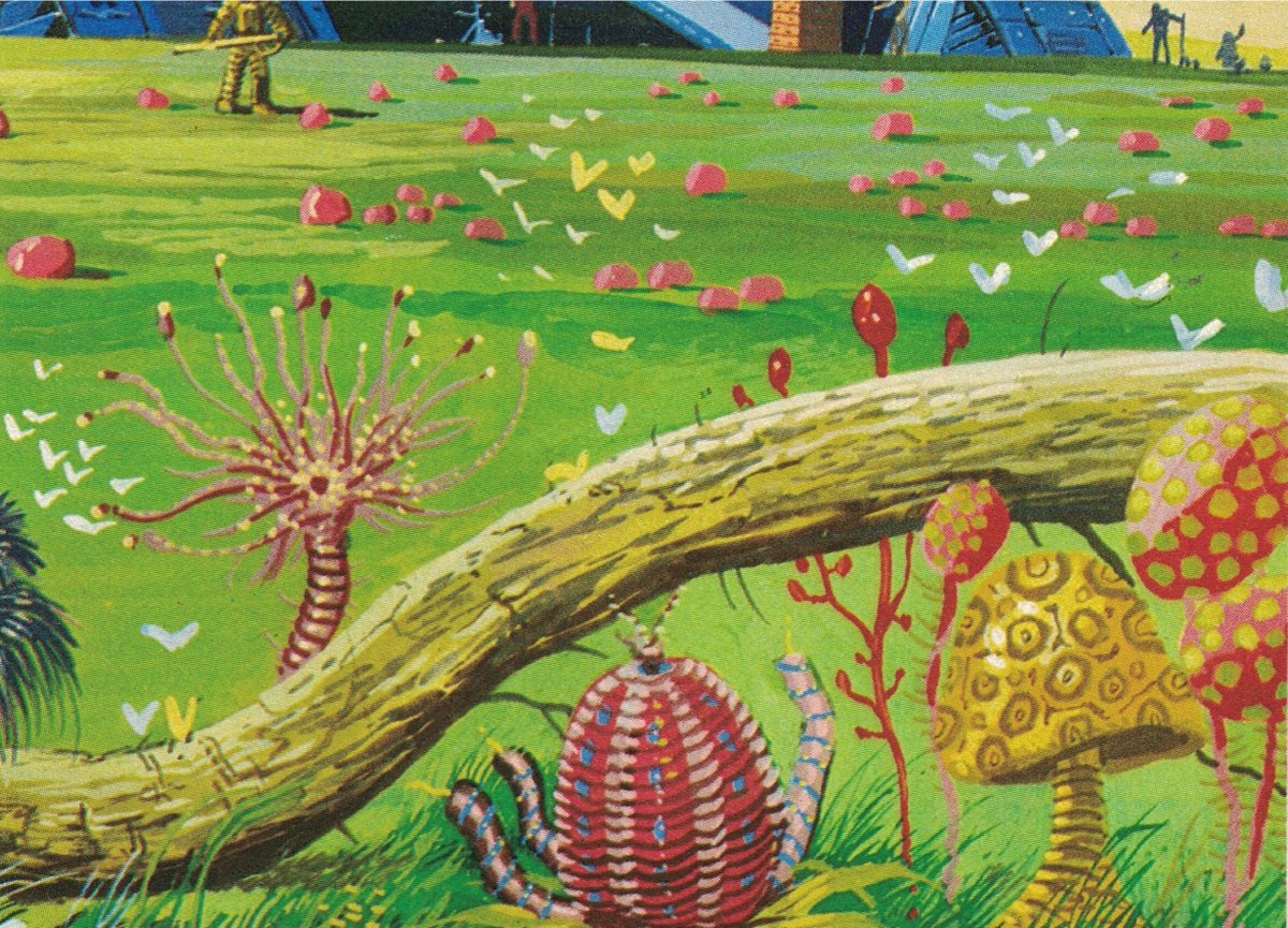 70sscifi's tweet photo. Best part of writing an art book is getting to see the actual hi-res scans up close. Here's some alien flora and fauna by Angus McKie that I got to see with new eyes. https://t.co/uQKlZHVBBl