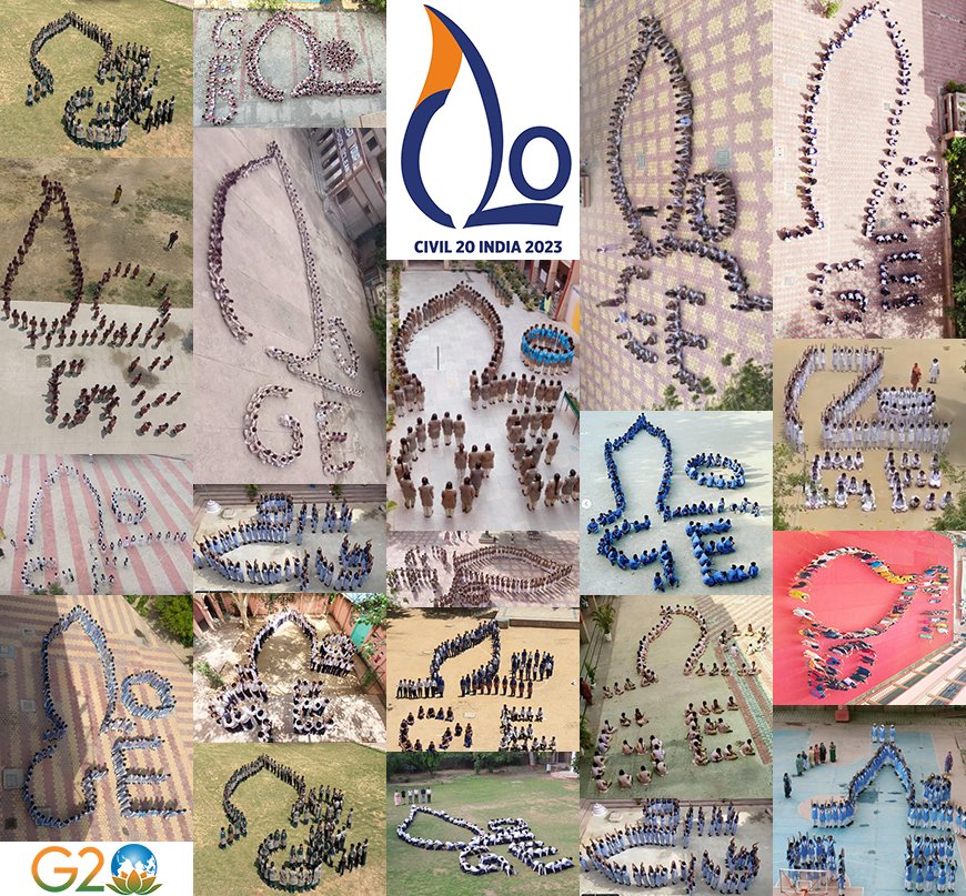 ammachilabs's tweet photo. #GenderEquality campaigns in Delhi schools by #C20 Gender Equality WG.
Campaigns conducted by around 2000 schools, with #HumanFormation of the C20 logo by students, along with online participation in nominations for the #OneMillionLights campaign.
#C20India #G20 #YouAreTheLight https://t.co/GnPzzhHssV