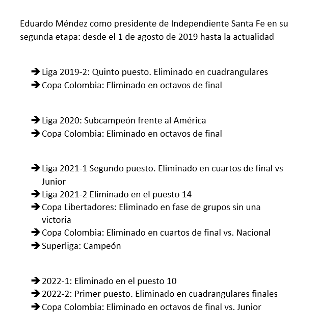 VBarCaracol's tweet photo. #YoEscuchoElVbarCaracol 

🦁📊Este es el rendimiento de Eduardo Méndez en sus dos pasos como presidente de Independiente Santa Fe:

👉Un título de Superliga y dos subcampeonatos de liga colombiana

📻Sintonícenos lunes a viernes de 2 a 4pm por @CaracolRadio https://t.co/82mMr1cWDq