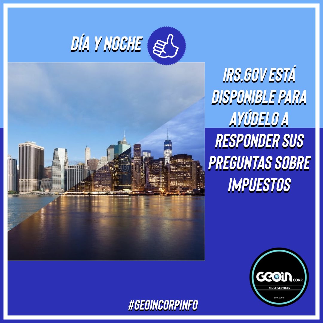 GeoinCorp's tweet photo. Para ahorrar tiempo y encontrar respuestas rápidamente, el IRS lo alienta a que visite su página, está disponible para ayudarlo a responder sus preguntas sobre impuestos https://t.co/VcbmmwhXpR #geoincorp #info #income #tax #office #preparer #jacksonheights #queens #newyork https://t.co/2woAS9FTzd