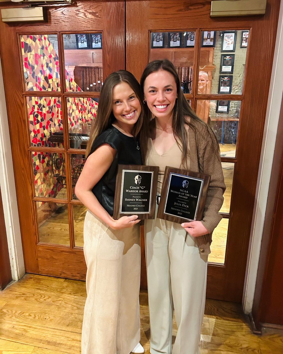 The Hendrix Athletic Department recognized 2 of our outstanding Senior Student-Athletes with athletics awards. Please join us in celebrating Sydney Wagner for receiving the ‘Coach G’ award for her leadership qualities and Julia Dick for being named ‘Woman of the Year’! So proud!