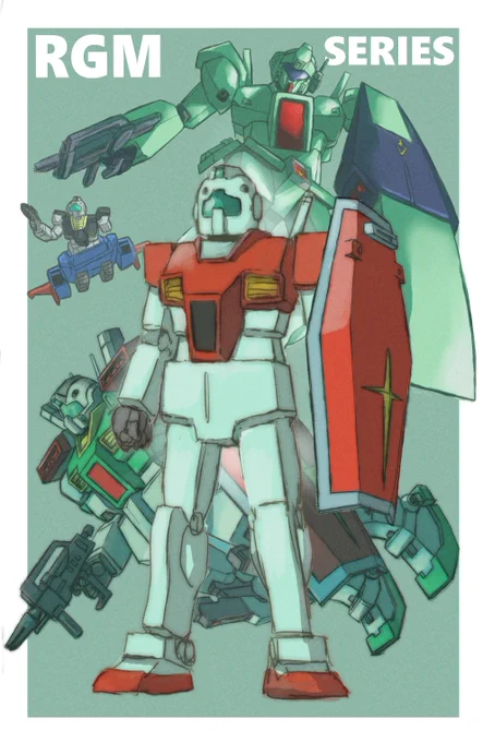 #あつまれゴーグルの森  今迄描いたゴーグル顔のジム系を一枚にまとめてドーン! 戦いは数だよ兄貴w  #機動戦士ガンダム