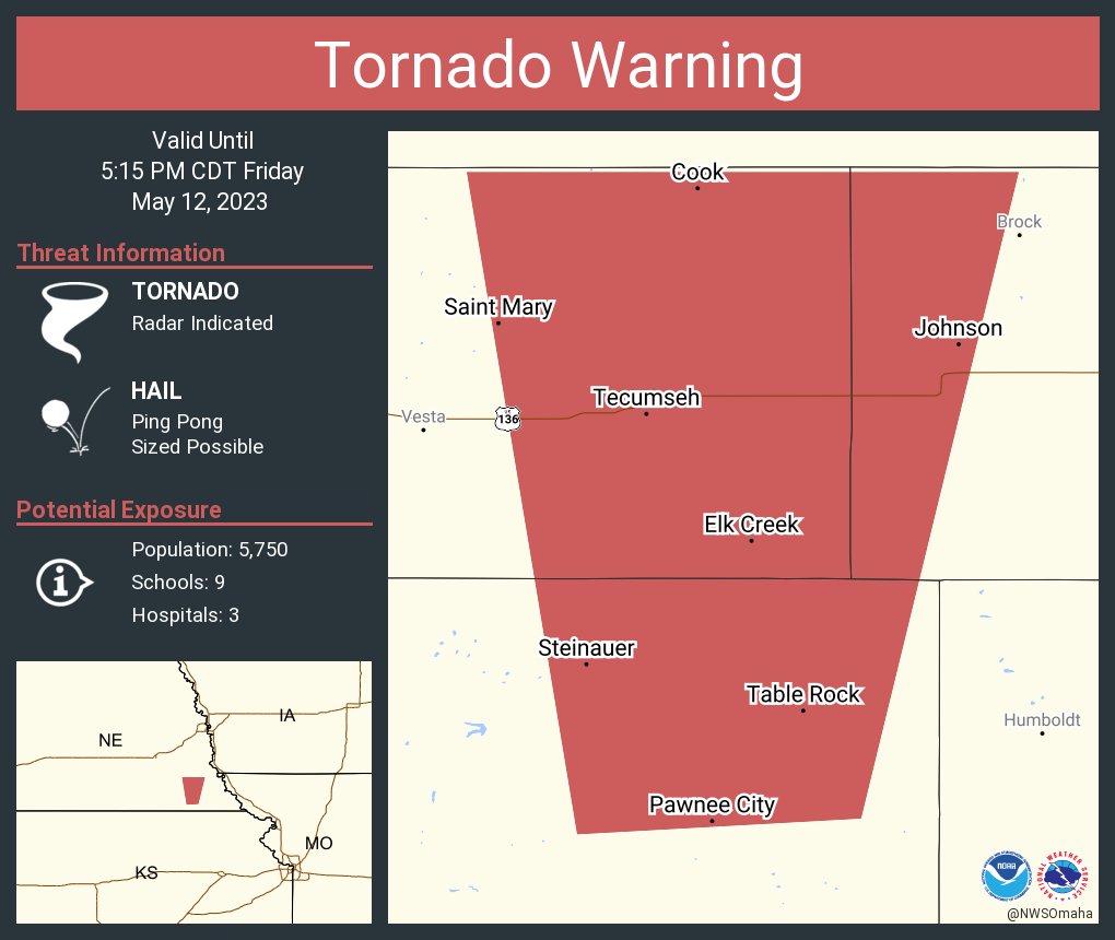 NWS Tornado on Twitter "Tornado Warning including Tecumseh NE, Pawnee