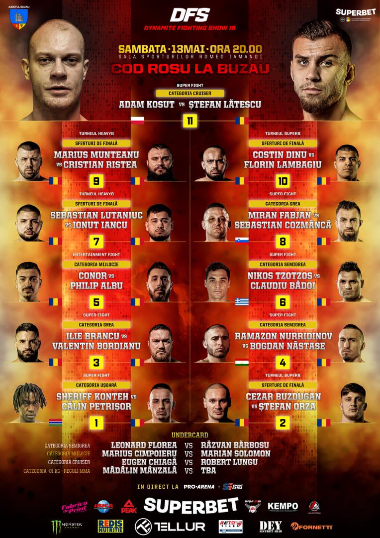 kickboxing_ro's tweet image. DFS 19 🚨 FULL fight card: Who is fighting on 🫡 huge Dynamite Fighting Show show? 🧨🧨

Călin Petrișor, Ștefan Orza, Bogdan Năstase, Claudiu Bădoi, Nikos Tzotzos, Sebastian Cozmâncă, Ionuț Iancu, Cristian Ristea, Florin Lambagiu, Ștefan Lătescu, etc. ⬇️

#ProArena | TONIGHT🍿