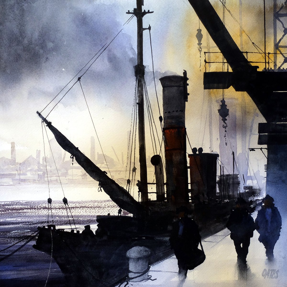 Drifters on the #Clyde #Glasgow,#watercolour. A once busy river, sadly so quiet now.