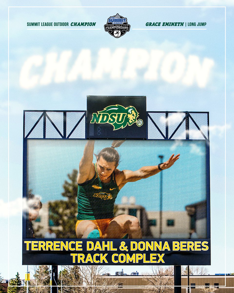 NDSUTrackField's tweet photo. 🥇 CHAMPION 🥇

Grace Emineth goes 20-02.50 (6.16m) to win the Summit League title in the long jump! https://t.co/eUbYZgIDvG
