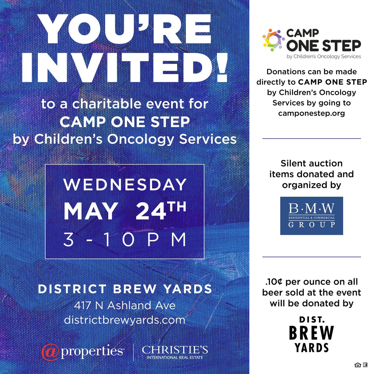 HBrewlab's tweet image. Join us at District Brew Yards (Ashland location) on Wednesday 5/24 to drink beer for a great cause!! We’re supporting @CampOneStep - 10 cents from every once of beer poured that day will be donated to Camp!!