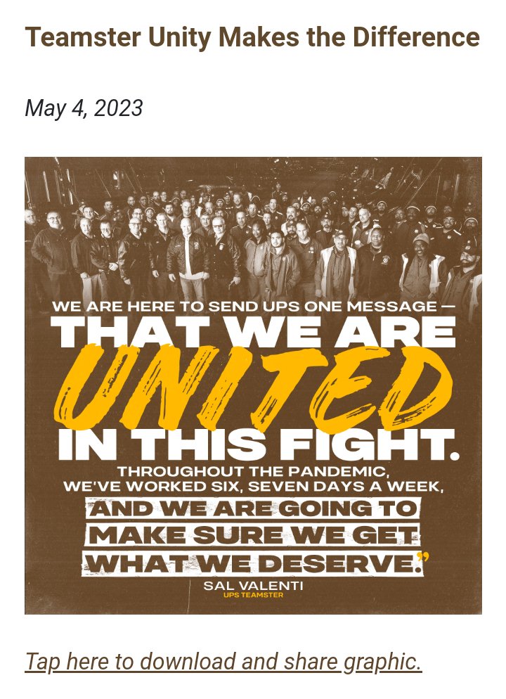 BrJoeBalkis's tweet photo. 5/4/23 ups supplements update
#2023TeamstersupsContractCampaign #Teamsters
#TeamstersMembers know the #MarblePalace is in it to use euphemisms.
What they mean by unity is co-opt. They hope #ups gets the message.
#DEFUNDfacebook
#DEFUNDtwitter
#DEFUNDgoogle https://t.co/AWjxBYx96Y