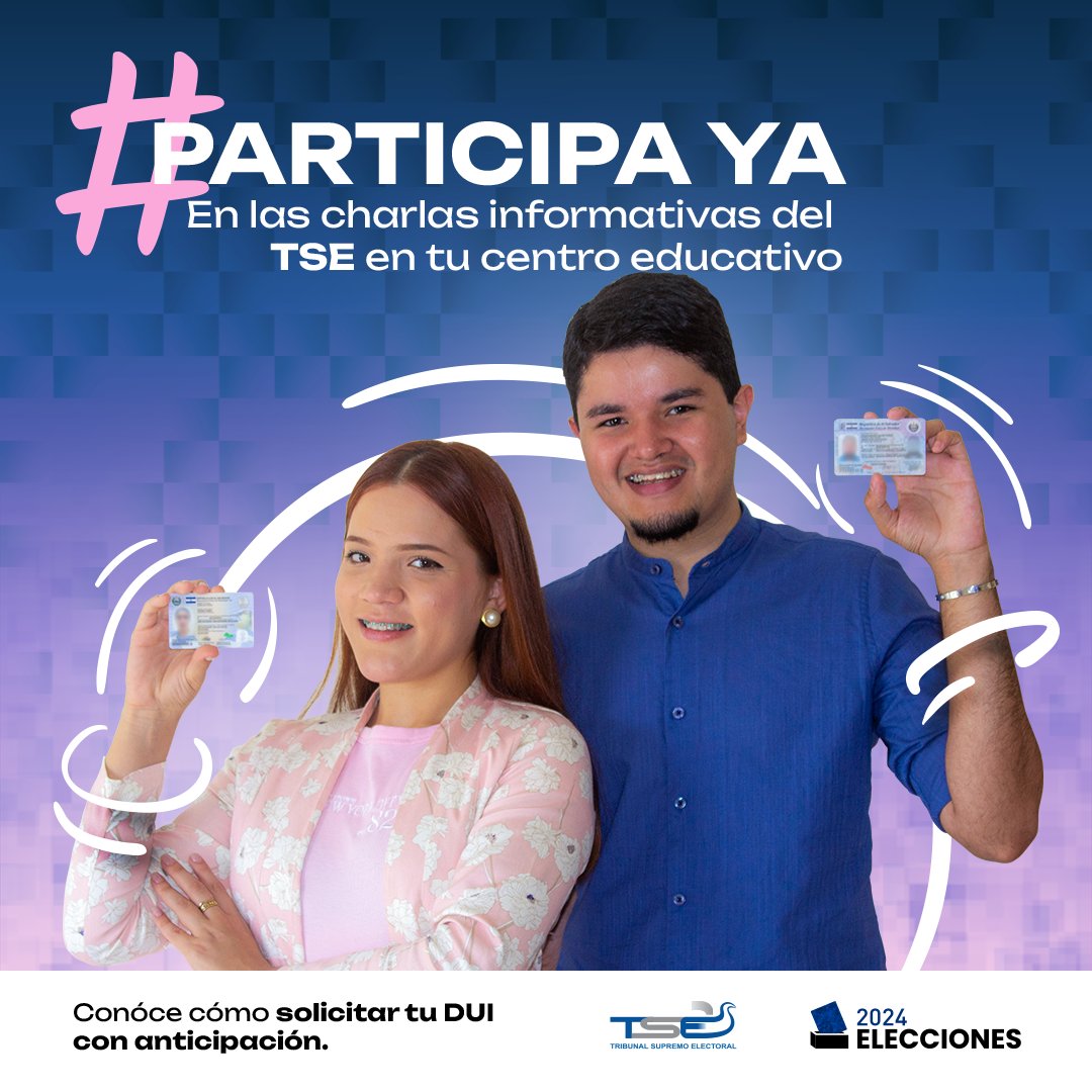 #ParticipaYa🙌🏼 | Estamos orientándote, sobre cómo solicitar tu DUI con anticipación.  Nuestros capacitadores están llegando a tu centro educativo en:
✅San Salvador 
✅Ahuachapán
✅San Miguel   
✅Morazán