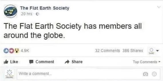 Even zodat ik het goed begrijp… 🤨 

De ‘𝗙𝗟𝗔𝗧 𝗘𝗔𝗥𝗧𝗛 Society’ heeft dus leden ‘all 𝗔𝗥𝗢𝗨𝗡𝗗 the 𝗚𝗟𝗢𝗕𝗘’?! 😅