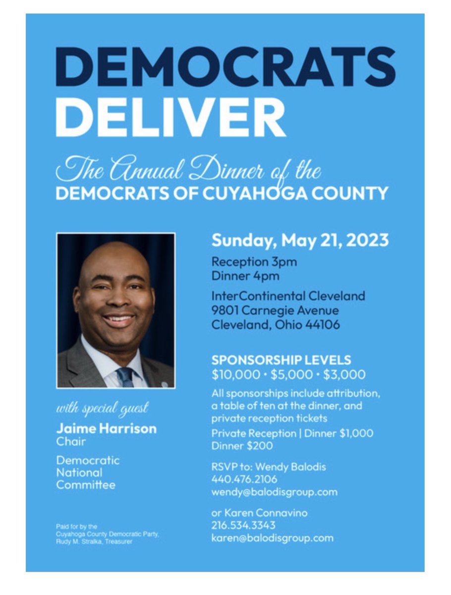 NakeshNickerson's tweet photo. Join the Cuyahoga County Democratic Party (CCDP) for our annual dinner with special guest, Democratic National Committee (DNC) Chair Jamie Harrison!

Reserve your seat today at : https://t.co/Iq9FRrbZcO https://t.co/Fo4pUvjjLu