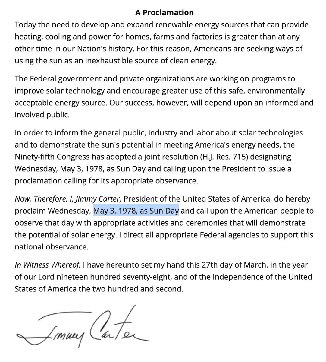 SolarDrBuild's tweet image. In May 1978, President Jimmy Carter delivered a speech on national television where he discussed the importance of the United States transitioning to renewable energy sources, particularly solar power.