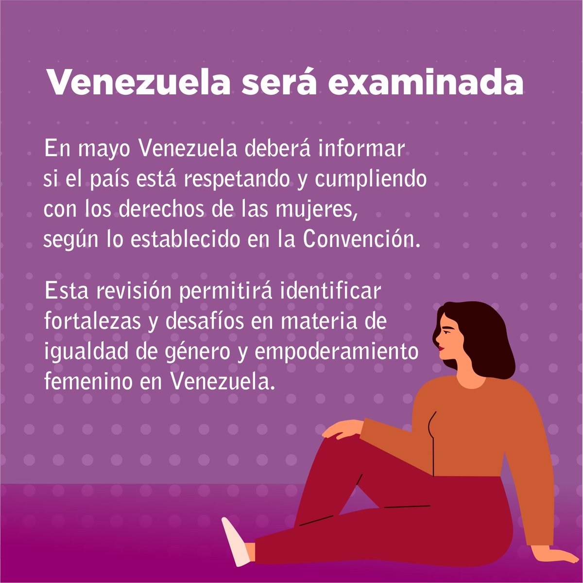 comadrepurpura's tweet photo. Venezuela asumió el compromiso de proteger a las mujeres y adoptó CEDAW el 17 de julio de 1980. Desde entonces son muchas las tareas pendientes, no ejecutadas e ignoradas, que serán evaluadas en #CEDAW85 la próxima semana. #VenezuelaEnLaCedaw https://t.co/ucmw43WELl