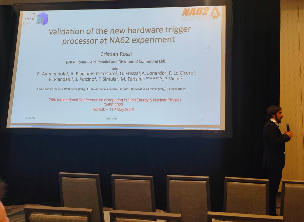 APELab_INFN's tweet photo. #APElab's adventure at #CHEP2023 in Norfolk (VA) continues with Cristian Rossi presenting the #L0TP of #NA62 experiment...
...meanwhile, at #CERN, #DataTaking is successfully ongoing! ๐พ
#INFN #HPC #HEP #Physics #Trigger #ParticleIdentification #DAQ
https://t.co/XWVLEkAQXL https://t.co/PZzEwu7qrE