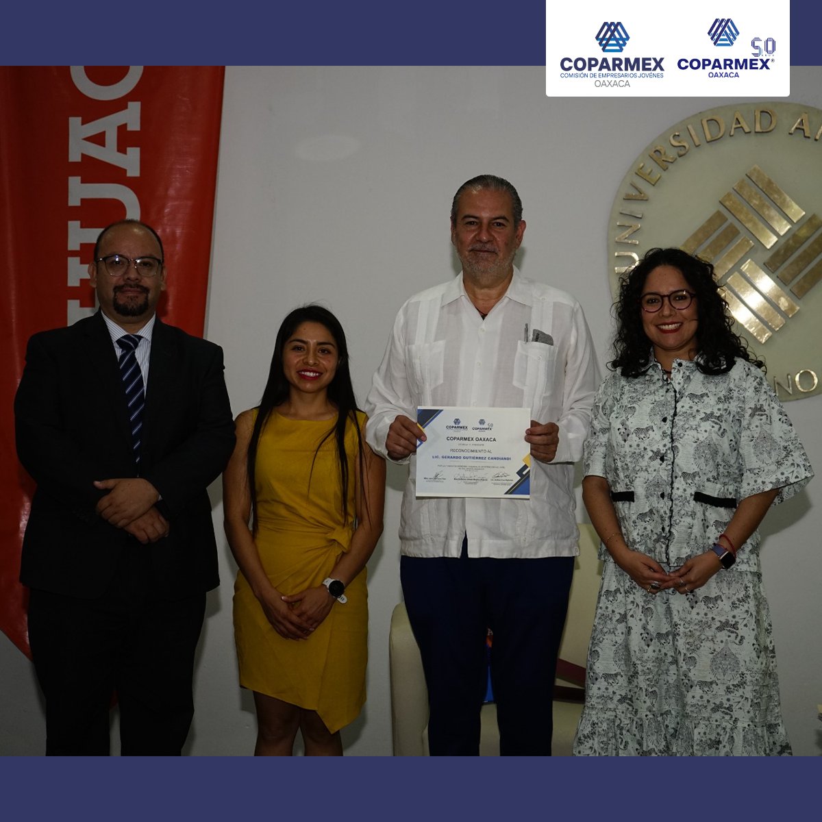 CEJCoparmexOax's tweet photo. Se llevó a cabo la ponencia "Agenda contención retos y oportunidades' en la Universidad
@AnahuacOaxaca
impartida por el expresidente de COPARMEX Nacional y expresidente del Consejo Coordinador Empresarial (CCE) @gcandianiof Gerardo Gutiérrez Candiani. https://t.co/dYADcfbMH2