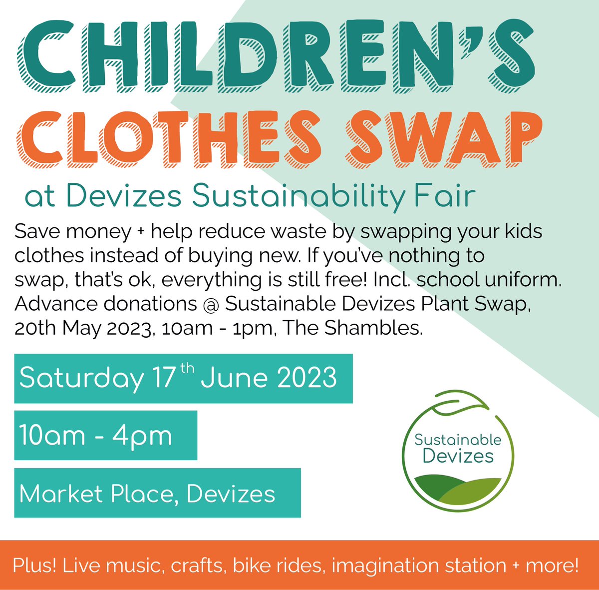 PlasticDevizes's tweet image. More swapping! Yay! 
Plus tonnes of other awesome family-friendly stuff happening at Devizes Sustainability Fair on 17th June. Please come along…