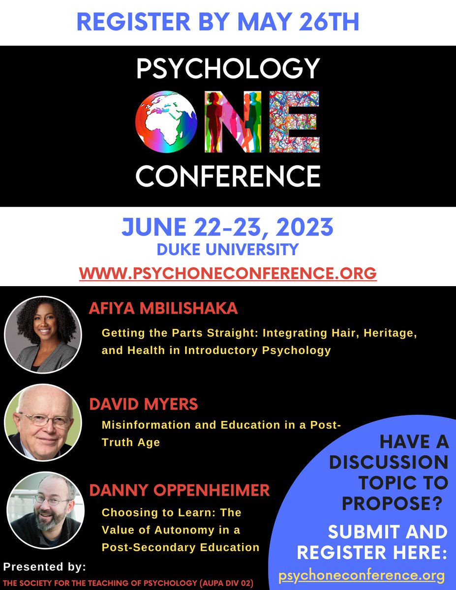 Only a few weeks left to register for the Psych One Conference! We have added a featured speaker, have an amazing program planned, and still have room for roundtable topics if you'd like to propose one. June 22nd to 23rd at Duke. psychoneconference.org