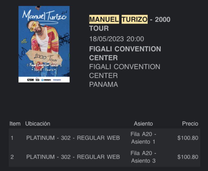 09_louis's tweet photo. Hola , vendo dos boletos Platinum para Manuel turizo .

Me ayudan con un Rt? Muchas gracias https://t.co/RC1hnNTJIG