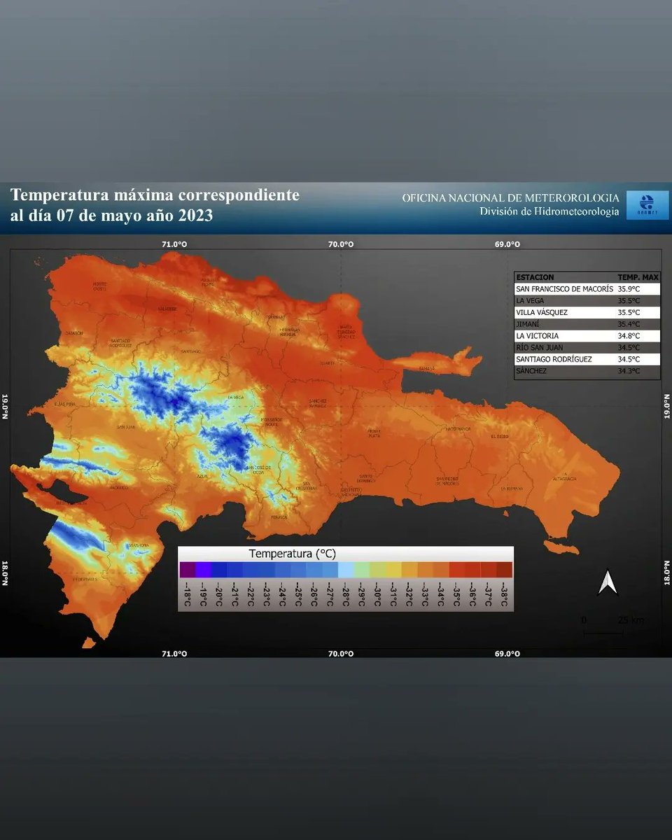 ⚠️Zonas muy limitadas no han recibido el calor abrasador de la tarde: el Pico Duarte, Valle Nuevo, Sierra de Bahoruco, Sierra de Neiba, Constanza, Ocoa, La Colonia, Los Cacaos, San José de las Matas.

Sigue ⬇️