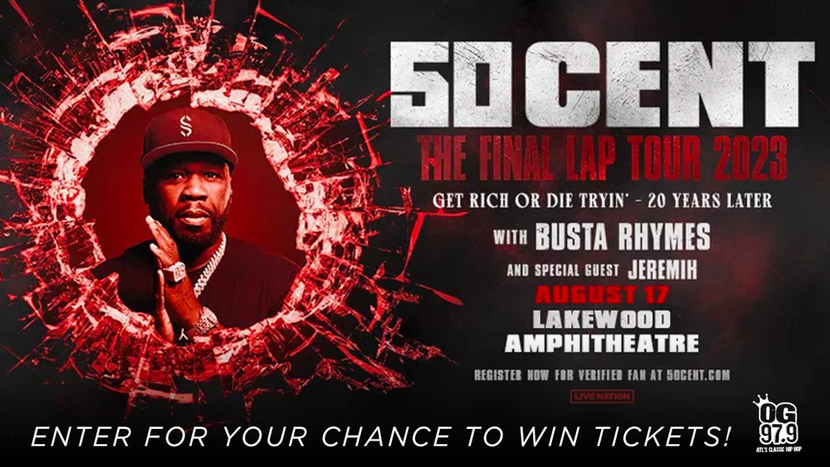 Listen to OG 97.9 all weekend long and enter for your chance to win tix to see 50 Cent in concert on 8/17/23 at Lakewood Amphitheatre! 🔥🎶 Tune into OG 97.9 for your chance to win! 📻 Visit og979.com for more info!⁣ 🎫💫⁣
#TheFinalLapTour2023