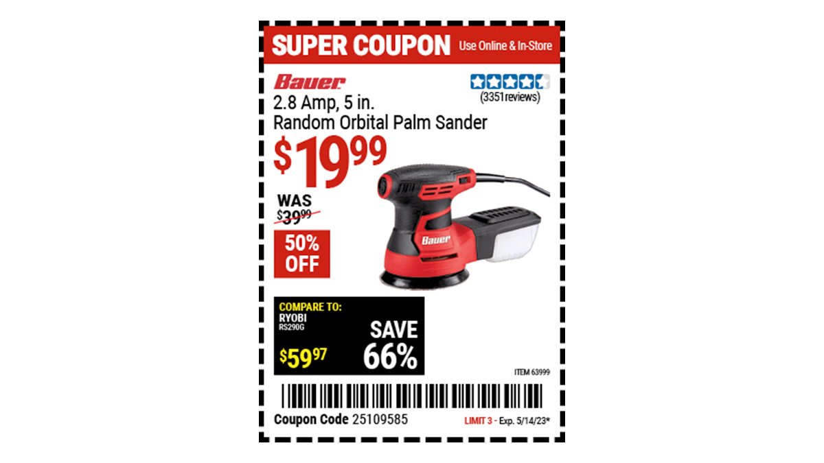 Harbor Freight on Twitter "Buy the BAUER 2.8 Amp 5 in. Random Orbital