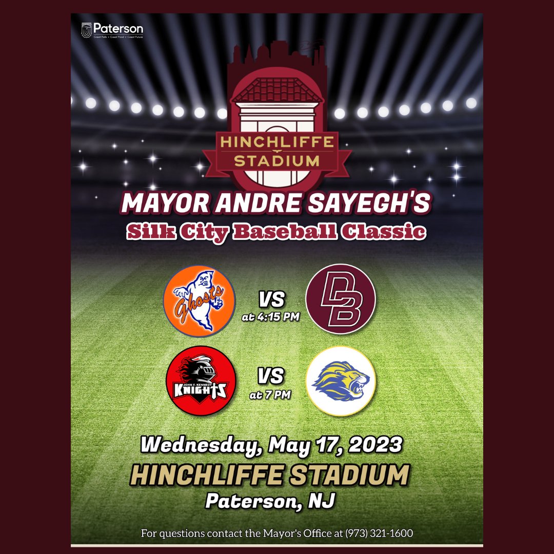 7 Days till Reopening: Community members are invited to attend the Mayor Andre Sayegh Silk City Baseball Classic before officially cutting the ribbon on Hinchliffe Stadium. Watch Eastside take on Don Bosco and Kennedy take on PCSST. #HinchliffeStadium #TheRebirth #PatersonNJ