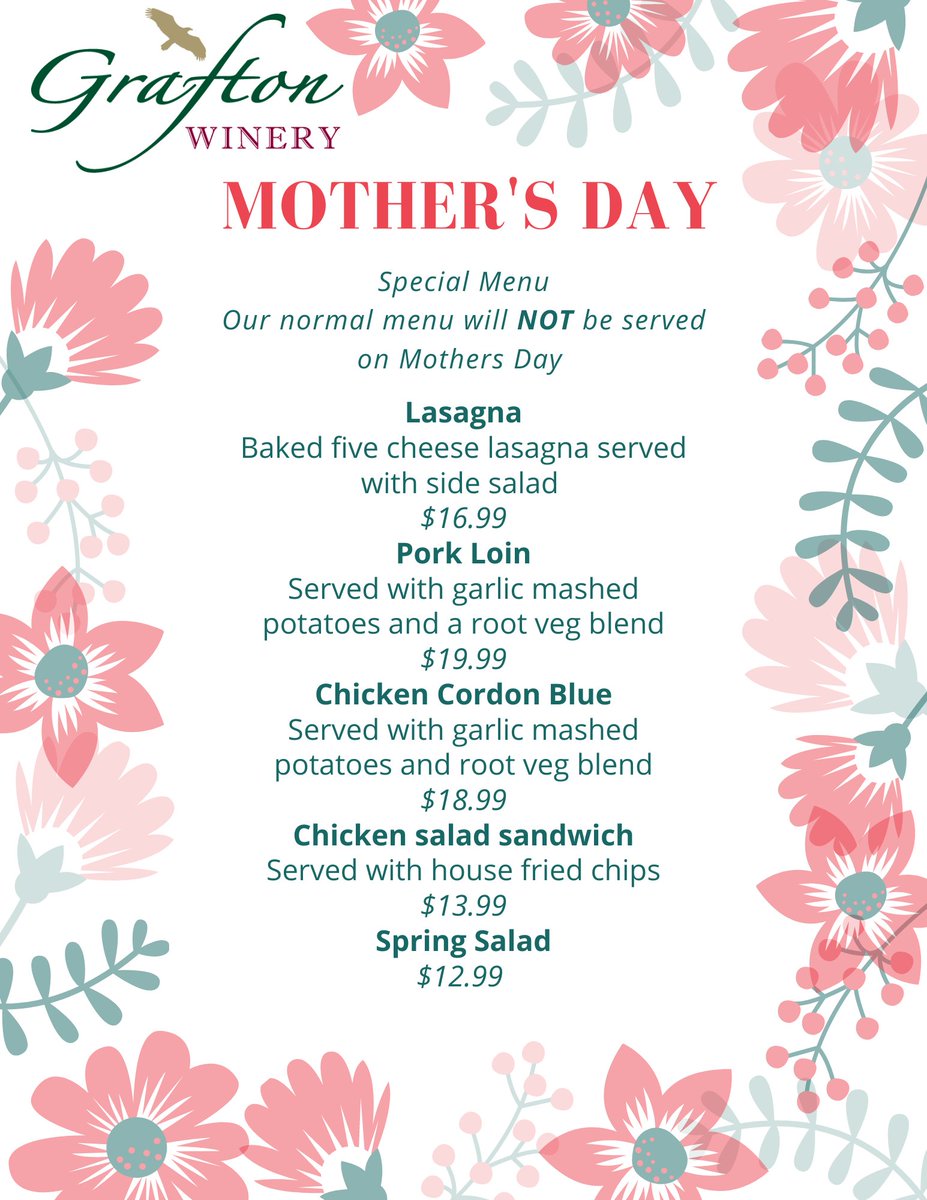 We will be having a set Mothers Day menu this year, along with live music from 2-6 pm. Our regular menu will NOT be available to ensure a quicker service for all. We will have music by the Two Pedros this year, and cannot wait to celebrate all of the amazing mothers out there!