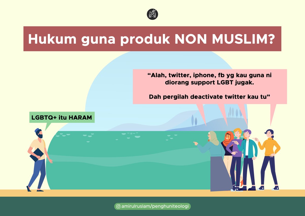 AmirulRuslam's tweet photo. Bila ada muslim kita bagitahu hukumnya HARAM sokong komuniti/band yg support LGBT, mulalah ada muslim kita yg melenting :
 
“Alah, TwIttER, ipHoNe, FB yg kau guna ni diOraNg support LGBT jugak"
 
hehehe
 
Tahukah kita?
 
Apakah hukum guna produk non muslim ?
 
(untaian) https://t.co/pW4GUn4XTQ