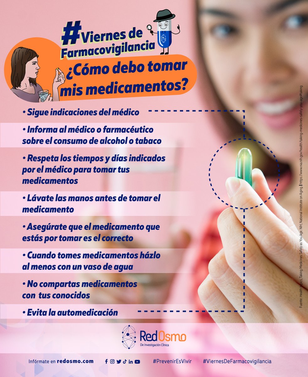 OncologicoPot's tweet photo. 🔎 ¿Te has preguntado cómo debes tomar tus medicamentos? 💊🔍 
Te damos algunos consejos para que los tomes de manera correcta y segura.
#PrevenirEsVivir #FamiliaRedOSMO #ViernesDeFarmacovigilancia https://t.co/2PDZ6NSuWS
