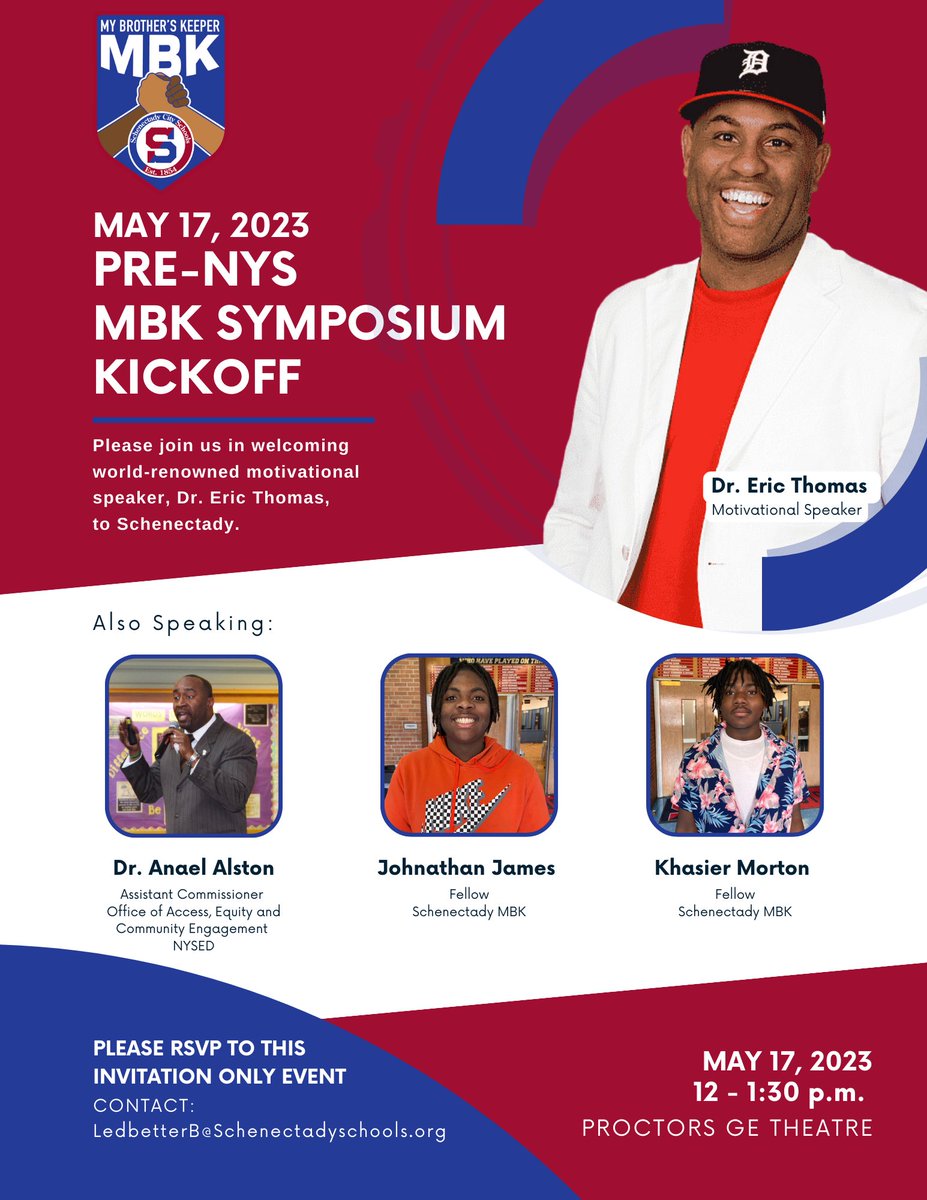AnibalSolerJr's tweet photo. Next week, MBK Schenectady is excited to host @Ericthomasbtc & @DrAAlston for an invite only Pre-NYS MBK Symposium session with our MBK Fellows and over 200 young men of color from our Schenectady schools. #MBKALLDAY #NYSMBK #ChangingTheNarrative #YouOweYou @NYSMBK https://t.co/wPoh2Jyoig