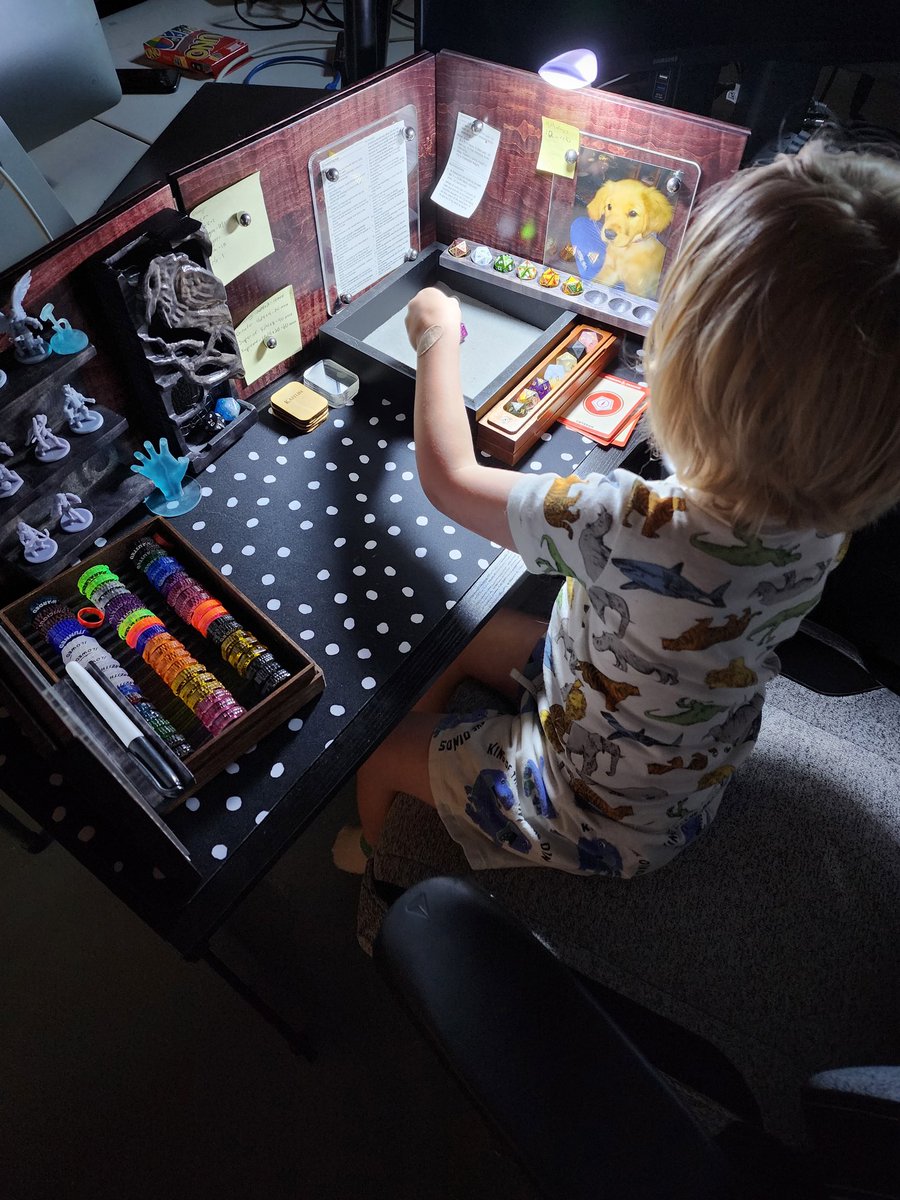 So excited to start running dnd again! Bonus pic of a future DM in training. He's already obsessed with dice lol