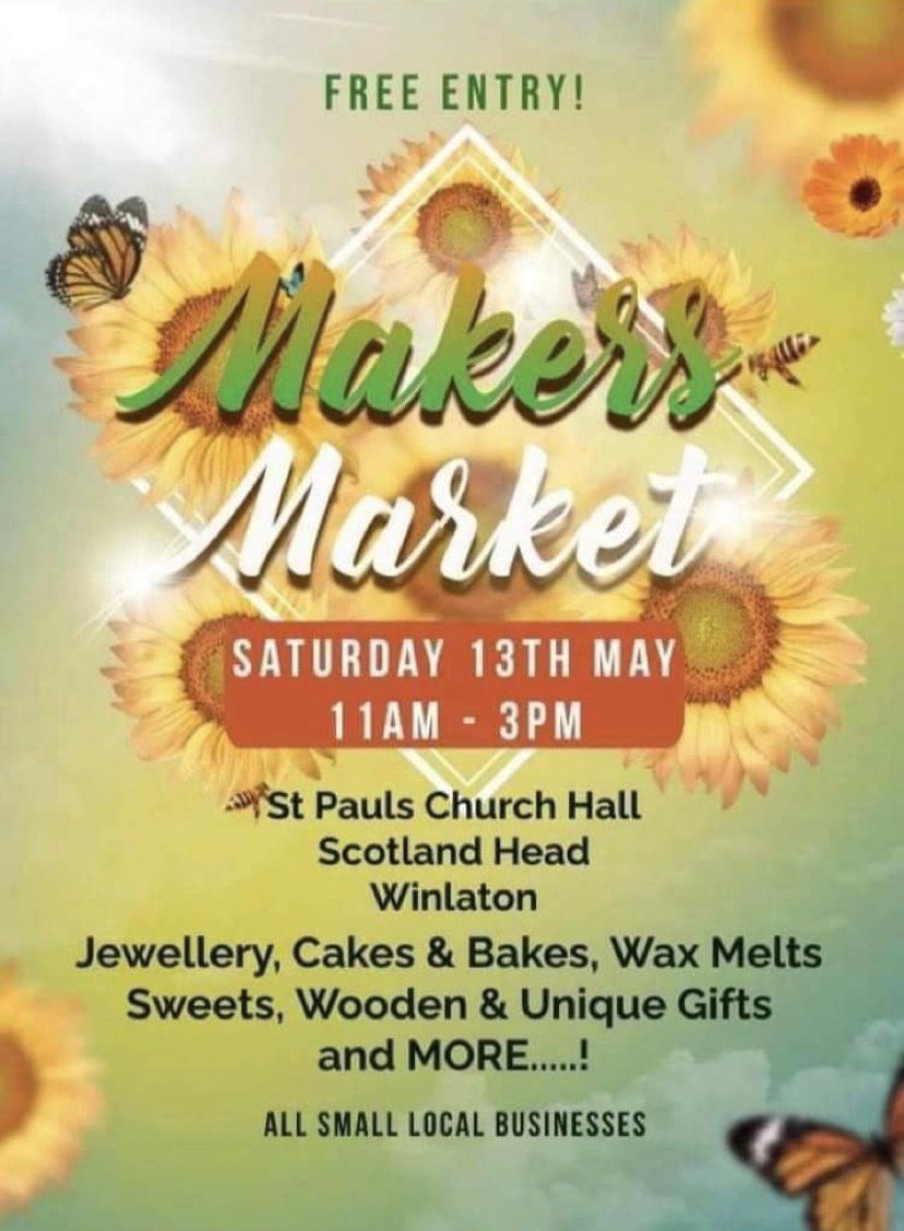 Makers market St.Paul’s church hall 13th May <a href="/WinlatonBlaydon/">Winlaton & Blaydon</a> come along and support local small businesses #SmallBiz #shopsmall #community #NorthEast <a href="/NorthEastTweets/">North East Tweets</a>