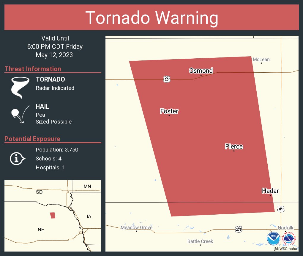 NWS Tornado on Twitter "Tornado Warning including Pierce NE, Osmond NE