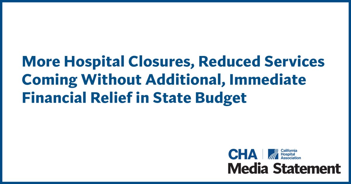 'California hospitals are deeply concerned the proposed May revision to the state budget includes no additional, immediate emergency relief funding for California’s hospitals. #OneInFive hospitals is at risk of closure due to the financial havoc wrought by the pandemic, crippling