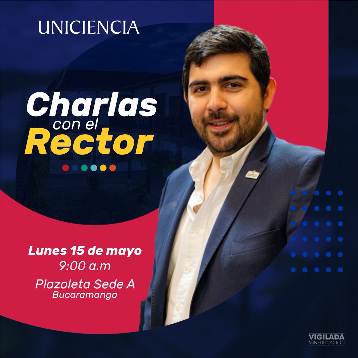 Tienes una cita este lunes a las 9:00 a.m. Con nuestro rector, @Datamayo donde estará dialogando con la comunidad uniciencista.  Preparen sus preguntas y sugerencias y aprovecha este espacio. ¡Los esperamos!