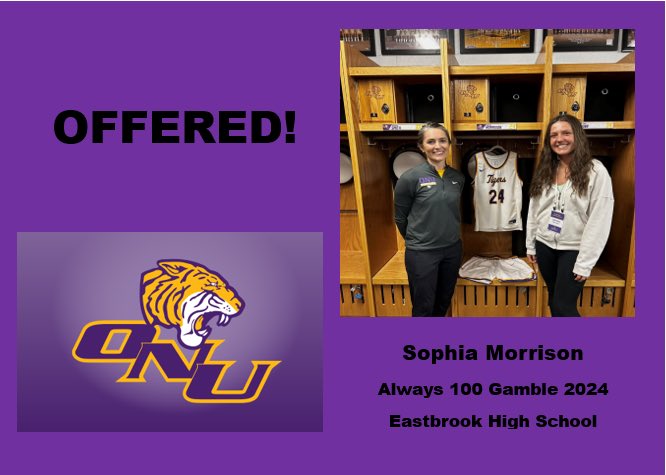 Sophia Morrison (@sophia24m) on Twitter photo After a great phone call with
Coach Glenn, I'm excited to receive an offer from <a href="/ONU_Tigerball/">ONU Tigerball</a> . I will continue to work! #GoTigers💜<a href="/vjhAlways100/">Always 100</a> <a href="/A1G_24/">Always 100 3SSB 2027</a> <a href="/EastbrookGBB/">EHS LADY PANTHER BB</a> After a great phone call with
Coach Glenn, I'm excited to receive an offer from <a href="/ONU_Tigerball/">ONU Tigerball</a> . I will continue to work! #GoTigers💜<a href="/vjhAlways100/">Always 100</a> <a href="/A1G_24/">Always 100 3SSB 2027</a> <a href="/EastbrookGBB/">EHS LADY PANTHER BB</a>