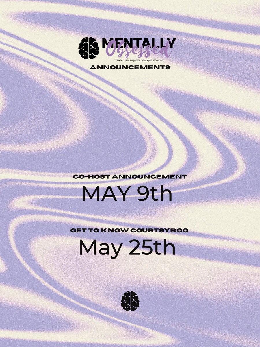 MentallyObsess's tweet image. ANNOUNCEMENTS: 

👉 Co-host announcement
• MAY 9th at 5PM (BST) 

👉 Get to know Courtsyboo
• MAY 25th at 5PM (BST) 

#MentallyObsessed #NewCoHost #Annoucement #Podcast