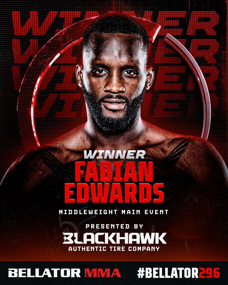 BellatorMMA's tweet photo. 🥷 "𝗧𝗵𝗲 𝗔𝘀𝘀𝗮𝘀𝘀𝗶𝗻" 𝗘𝗮𝗿𝗻𝘀 𝗔 𝗪𝗼𝗿𝗹𝗱 𝗧𝗶𝘁𝗹𝗲 𝗦𝗵𝗼𝘁

A dominant performance from @fabianedwards24 over @mousasi_mma. He'll meet middleweight champ @JohnnyEblen NEXT! 🔥 

#Bellator296 | #BlackhawkTire https://t.co/hhsxsSBGv9