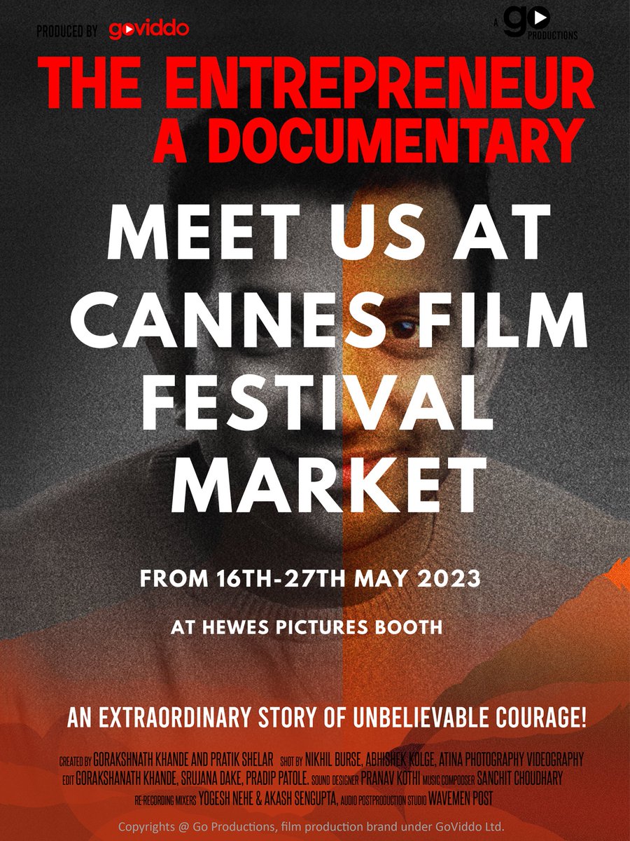 IndianMovieFrnd's tweet photo. Proud moment! Visit us at this year's Cannes Film Festival Market! 
#TheEntrepreneur #documentary #goviddo #IndianMovieFriend https://t.co/ww6zHsth9j