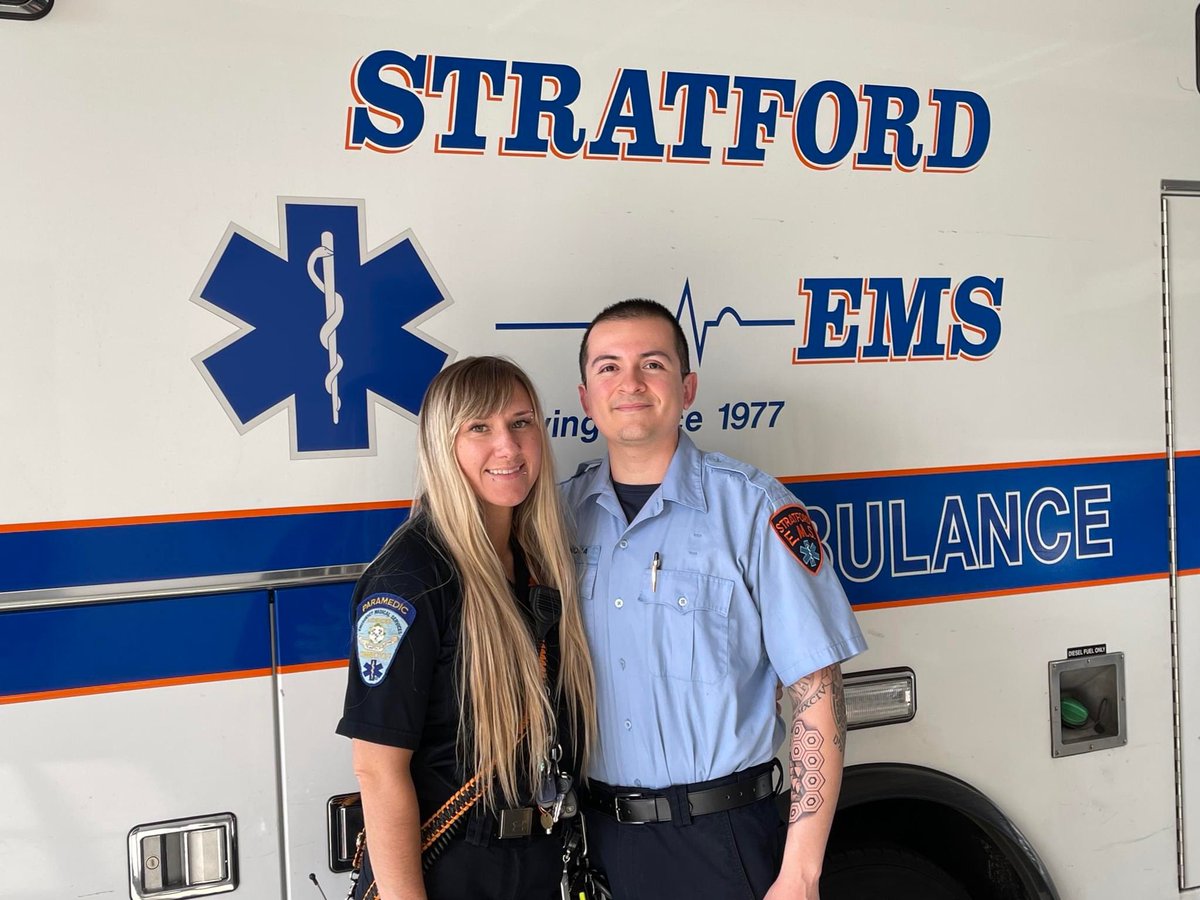 StratfordEMS1's tweet photo. 5/13 - Medic Egan, EMT Carmona, Supervisor Yurksaitis responded for a cardiac arrest with CPR being provided.
Quality BLS and ACLS was provided
And ROSC (return of spontaneous circulation)was achieved. Great job by all! #sems #stratfordrms #semstec #svemsa #HEARTSafe https://t.co/O08ZOSLlcw