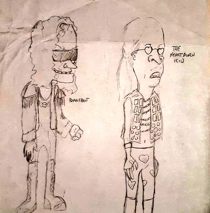 Repostan art from 1996. I apologize in advance. WAS BEAVIS HART THE BEST I COULD DO? HEARTBURN KID WAS AT LEAST KINDA FUNNY, GAWD, BABY ME.