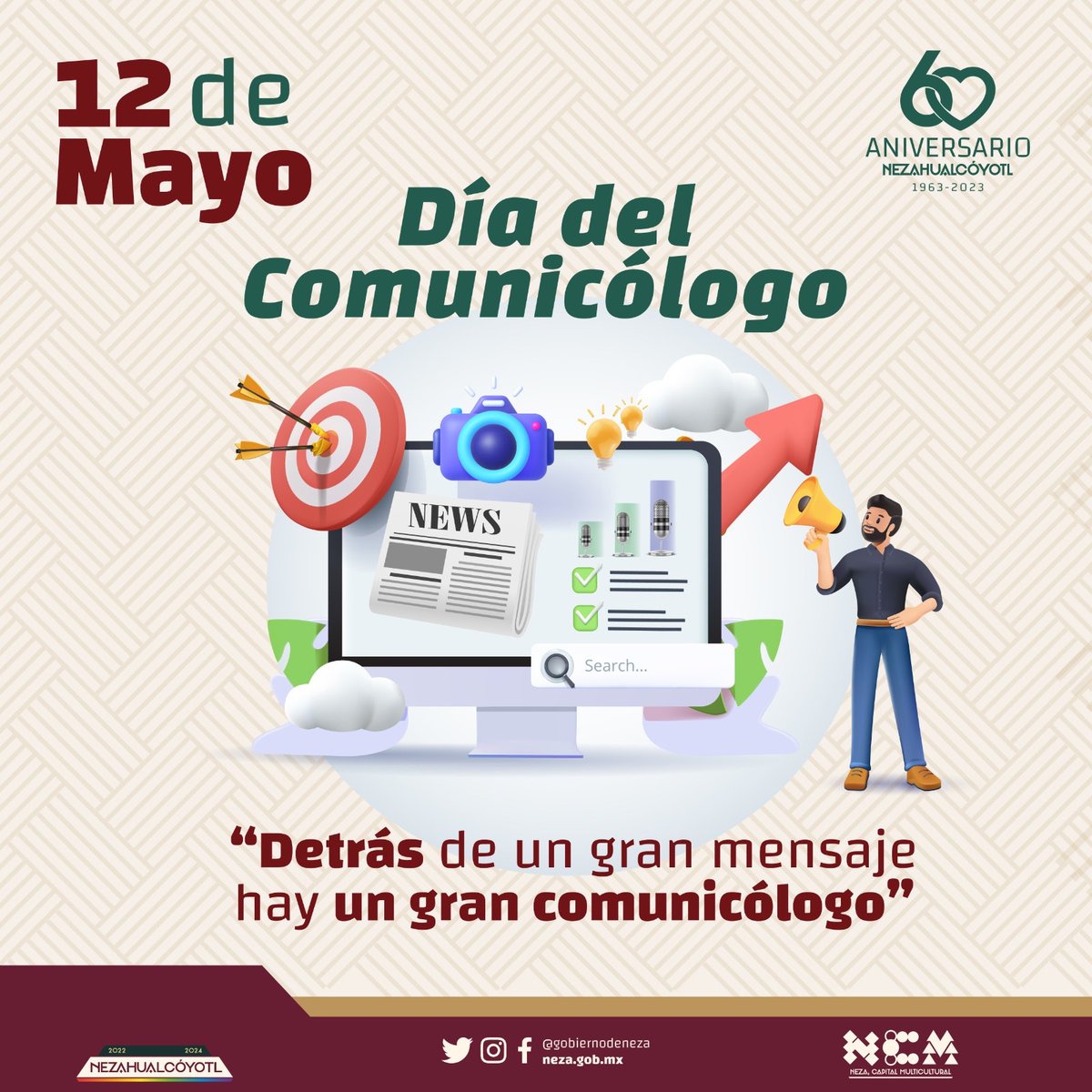 GobNeza's tweet photo. #Efeméride 🗓️ | Día del #Comunicólogo 🧑🏻💼📰
Reconocemos la labor que desempeñan los profesionales en esta rama para mantener informada a la población. 📺
¡Gracias! 🎉
#Neza #CapitalMulticultural https://t.co/wnl6EdFG7t