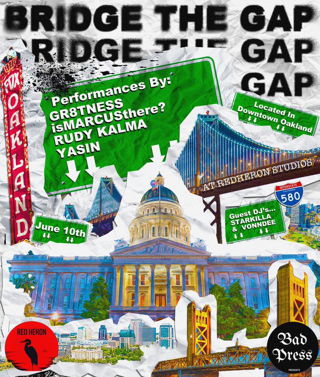 TonySharp_'s tweet image. UPDATED FLYER NOW FEATURING YASIN! Bad Press Presents, Bridge The Gap.. An artist showcase June 10th in Oakland, CA! Come out and support Bay Area and Sacramento artists. Tickets live now!
eventbrite.com/e/bridge-the-g…