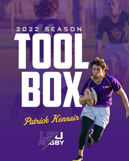 LSURugby's tweet photo. Toolbox 

@PatrickKennair is the rugger who has the most fun and enjoys being all around clown on and off the pitch. 

Congratulations PK! https://t.co/vrGQXwCBR4